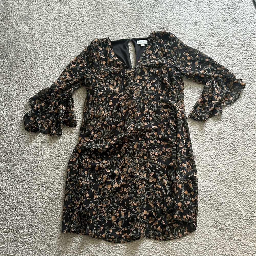 Calvin Klein bell sleeve chiffon floral dress